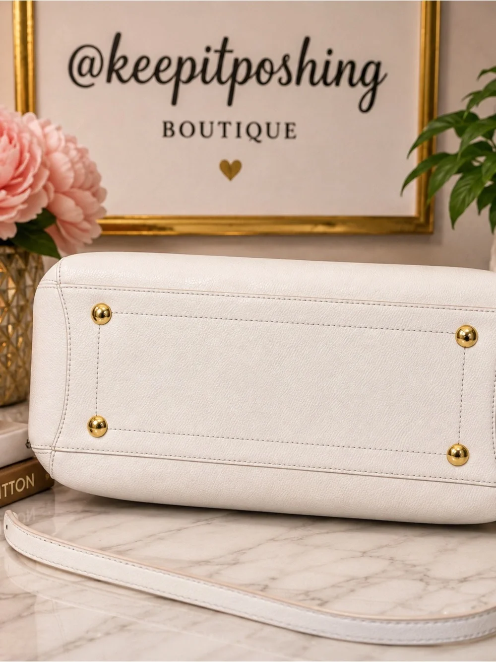 Coach White Leather Satchel with Gold Accents